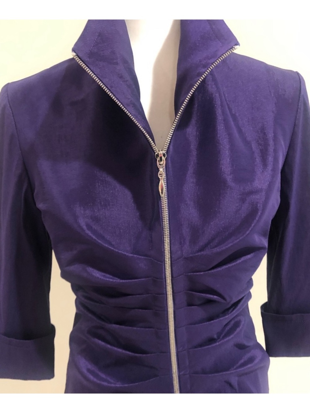 Joseph Ribkoff Purple Satin Ruched Jacket-LIKE NEW • DISCOUNTED PRICE - Picture 6 of 11
